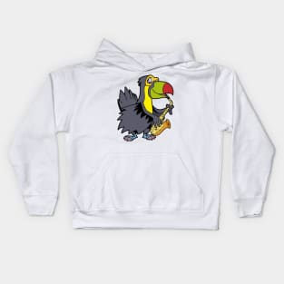 Comic toucan playing saxophone Kids Hoodie